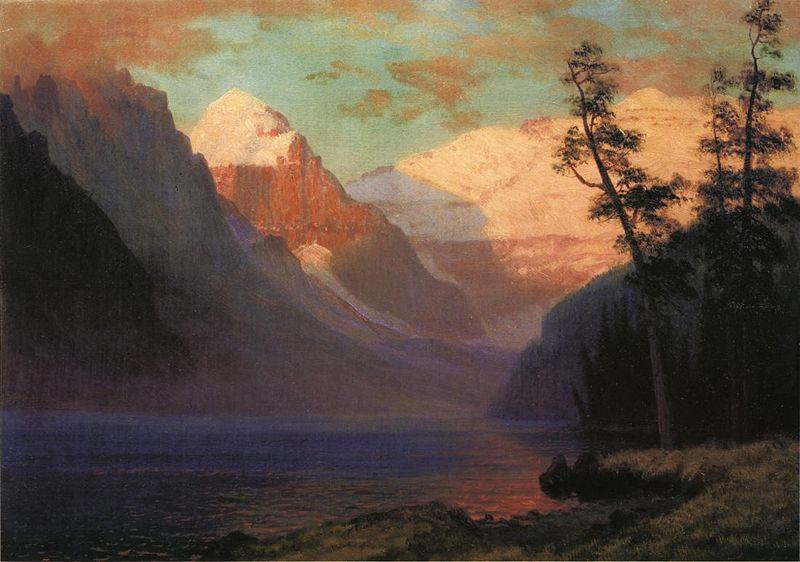 Albert Bierstadt Evening Glow at Lake Louise, Rocky Mountains, Canada